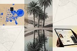 A collage blending a data map, a digital dashboard, and a desert mirage. The composition represents how design, data, and innovation can create the illusion of progress when metrics are mistaken for meaning.