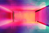 Abstract photo of portal-like space illuminated in rainbow hues
