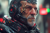 A futuristic general in combat gear.