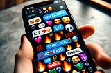 A close-up photo of a smartphone screen displaying a text message conversation filled with Gen Z slang terms and emojis.