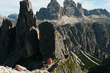 Fonda Savio Refuge on the ridges of the Dolomites, Italy