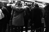 People gathered to board the train