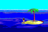 Screenshot of Johnny standing on the island, waiting for something…