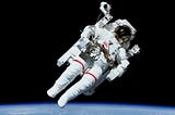 A man floating in space