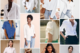 Different women in white button down shirts and blue jeans