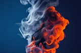 A plume of smoke partially the colors of UVA (orange and blue)