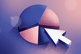 Illustration of a pie chart. There are 5 pieces to the pie. One of the pieces is cursor. The illustration uses a pink and purple color palette.