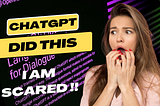 A girl scared because ChatGPT and Midjourney coded an amazing website on its own; Background image:- OpenAI ChatGPT; Font Colour: Yellow and White.