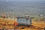 Workers Setting Up a Transformer in one of the Biggest Solar Parks in Gujarat, India