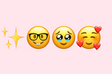 Em fundo rosa claro, quatro emojis estão um ao lado do outro.