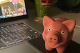 pig in front of laptop with another pig on the screen
