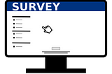 Hand icon hovering over online survey choices on a computer screen