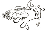 a cartoon drawing of a cat sleeping, behind the cat are a sleeping dog, human and bunny. By Doodleslice