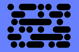 A purple background with black circles and blobs sitting in horizontal lines