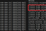 A screenshot of Kubernetes events for a pod with a failing livenessProbe. A section with three consecutive events with the failed probe output message is highlighted.