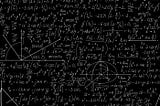 A blackboard filled with white handwritten mathematical formulas, equations, and geometric diagrams, symbolizing complex algorithms and the logic behind modern technology.