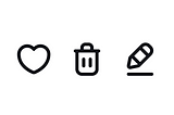 set of 5 universal icons: house, heart, trash can, pencil and bell