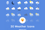 Sketch ile üretilmiş 30 hava durumu ikonu