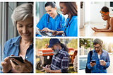 People using an app on their cellphone to communicate with their healthcare provider. Healthcare providers using a program on their laptop to communicate with their patients.