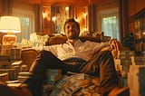 A guy sitting on a pile of money