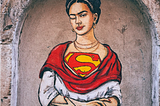 Painting of a woman baring the Superman symbol.