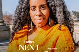 Alyscia Cunningham with graphic that reads “Forbes Next 1000”. She is outdoors and wears a mustard yellow sweater throw. She smiles gently staring directly into the camera. Her hair is black and is out and wavey.