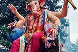 Idol of Lord Ganesh aka the Elephant-God on the way to immersion in the Arabian Sea on the day of Anant Chaturthi which marks the end of the annual10-day long Ganesh Festival celebrated across India. Here, Lord Ganesh is depicted in the form of ‘Vishwakarma’ aka ‘all maker’ or ‘the craftsmen deity’ — seated on a Goose, and holding a paint-brush, a hammer and a measuring scale.