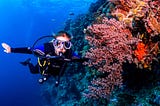 Scuba Diver enjoying the amazing clear, clean water off the Conflict Islands, PNG.