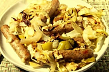 Baked and Roasted — Basic Sheet Pan Chicken Sausage and Roasted Cabbage