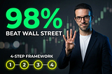 henrique centieiro in a navy blazer with a confident smirk, next to “98% Beat Wall Street” text and four glowing numbered circles representing his investment framework.