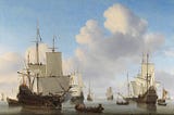Dutch men-o'-war and other shipping in a calm by Willem van de Velde II