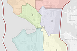 A map of Seattle’s seven city council districts after the recent redistricting. Source: https://davesredistricting.org/maps#viewmap::7ea13b8a-a1f7-4bea-96f4-7b2def9dc746