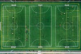 An aerial view of three sports fields.