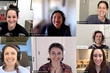 Screenshot of 7 contributors on a video chat call.