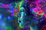 neon art digital brain waves of a woman