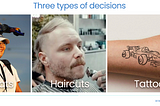 Hats, Haircuts, and Tattoos — three types of decisions