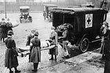 A St. Louis flu victim carried to an ambulance during the 1918 Spanish flu.