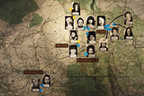 photographs of the victims of Peter Sutcliffe on a map