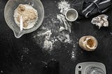 Kitchen counter while baking sourdough bread