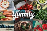 Collage image of food surrounding Yummly’s logo.