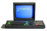 The Amstrad CPC 464 home computer with colour monitor.