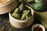 Zongzi in a bamboo basket