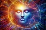 Image of a face emitting positive energy waves into the Universe