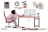 A designer sitting at their desk in pajamas