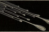 Vintage illustration of asteroids hurtling through space.