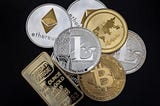 Different cryptocurrencies: Bitcoin, Ethereum, Litecoin, Ripple