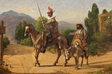 Don Quixote on a horse and Sancho Panza on a donkey