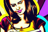 Pop art image of a 1980’s young, female writer