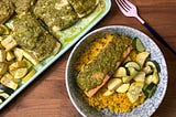 Quick dinner recipe that you can meal prep as well | Pesto fish and squash sheet pan