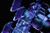 An abstract image with clear blocks floating in space.